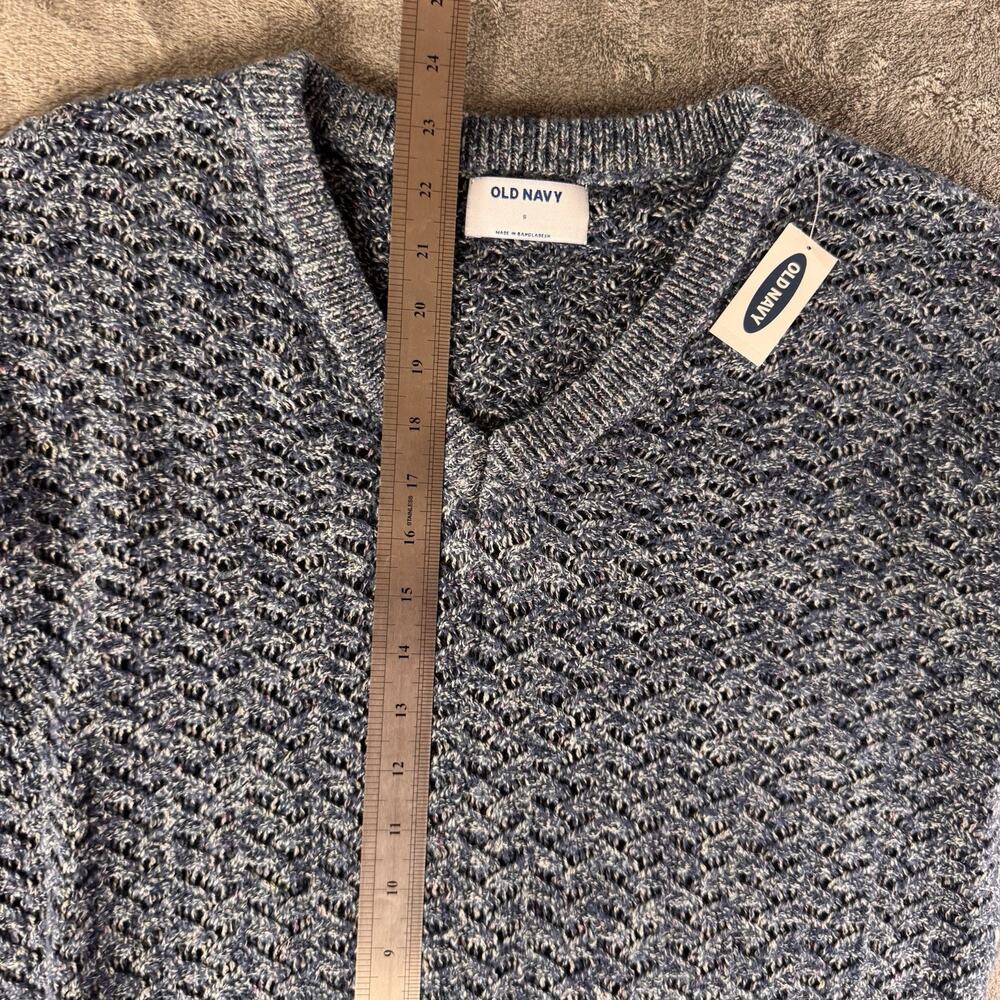 Old Navy Women’s S Blue Solid Open-Knit V-Neck Pullover Sweater Long Sleeve - Picture 6 of 9